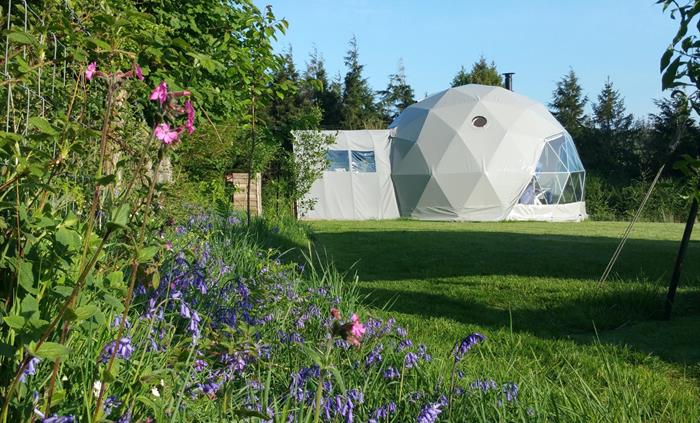 Spacious Nature Domes - enjoy peace and tranquility that comes with camping in a wildflower meadow.  They have contemporary wood flooring, a bespoke e